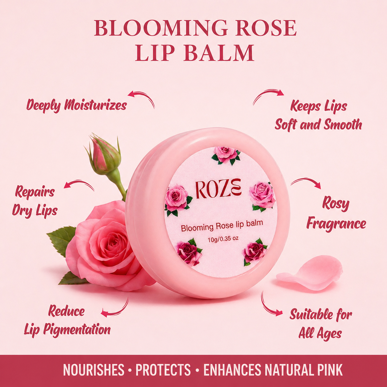 Blooming Rose lip balm , moisturizes, repairs dry lips , fades pigmentation with natural pink colour.