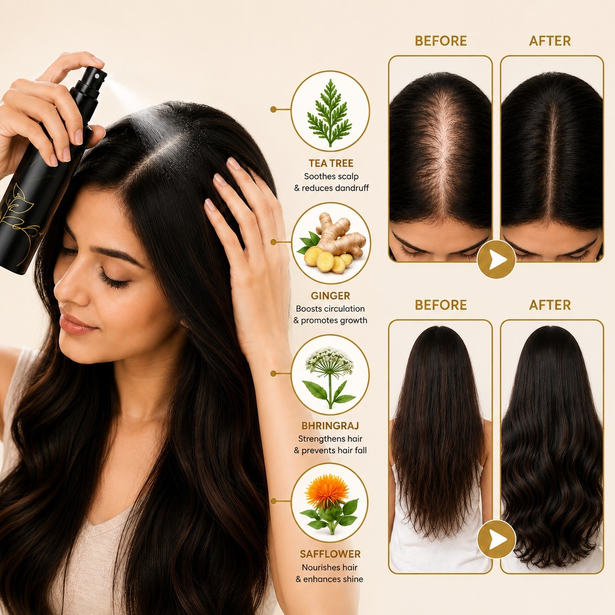 Before and After results of Roze Botonical Hair serum