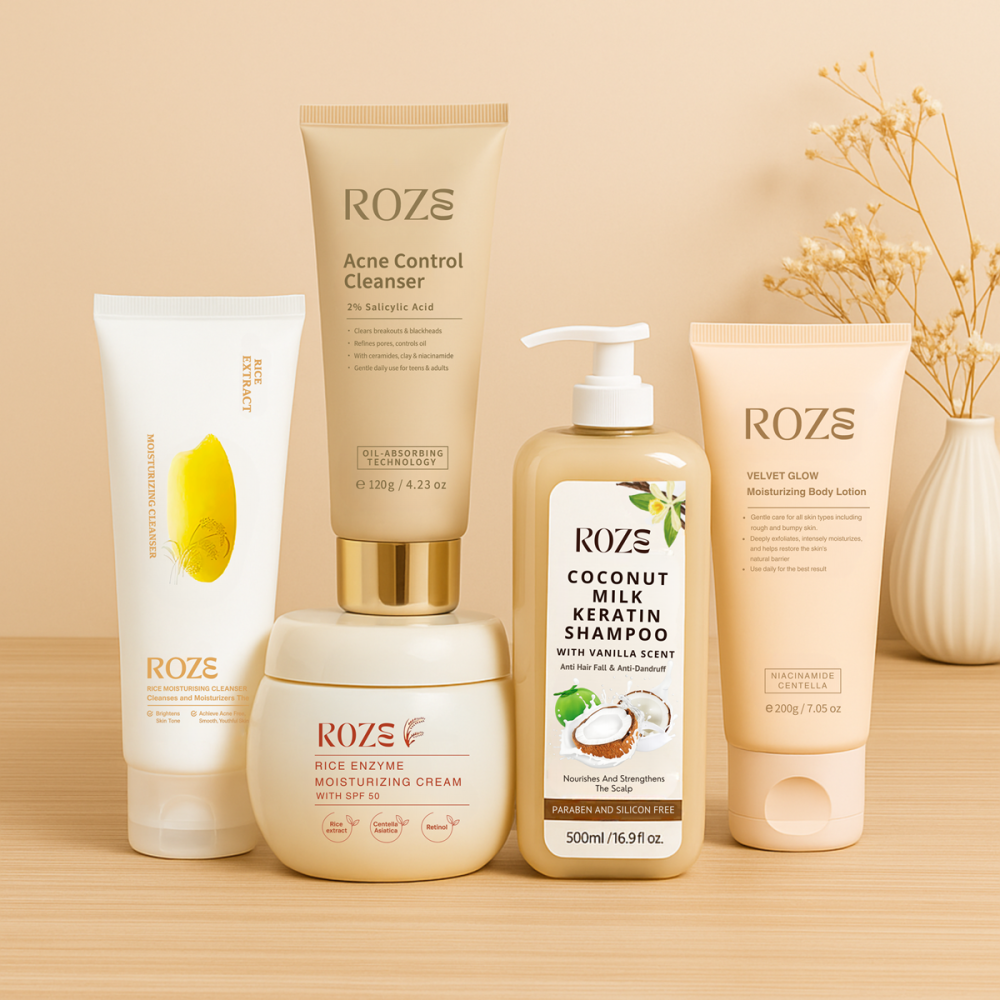 Roze Family Pack –  Facial Cleanser | Moisturizer |  Shampoo | Acne Cleanser | Body Lotion