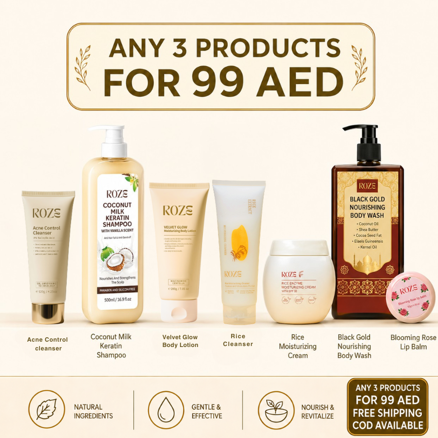 Any 3 Roze Skincare products for 99 AED with free shipping